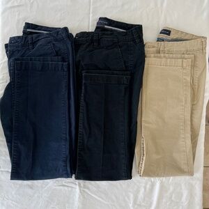 Set of 3 Mens Aeropostale Slim Straight Chinos Navy Blue, Black, Light Tan Khaki